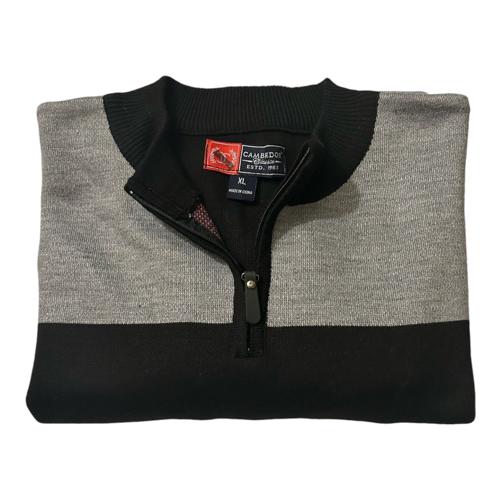 CAMBRIDGE Classics Men’s Black/Grey Knit Pullover Sweater Estd. 1983 Sz-XL